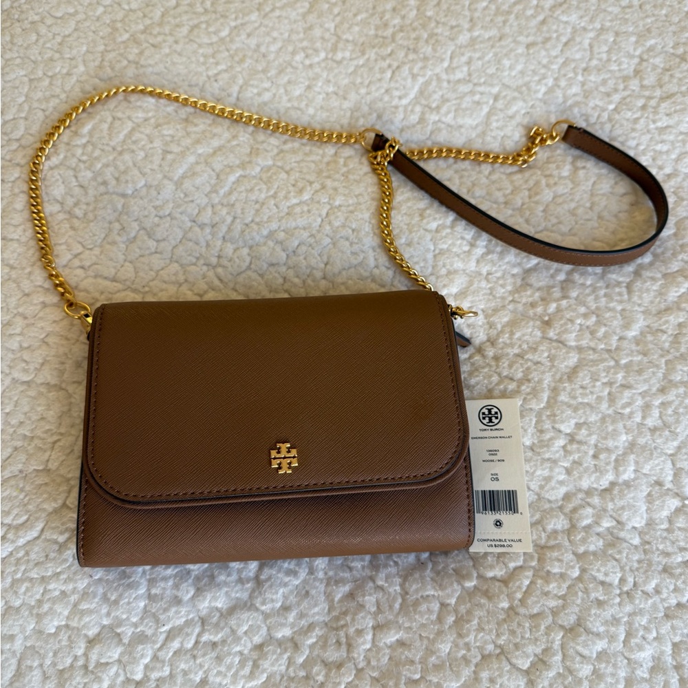 Tory Burch Brown and Gold Crossbody Bag with Elegant Design